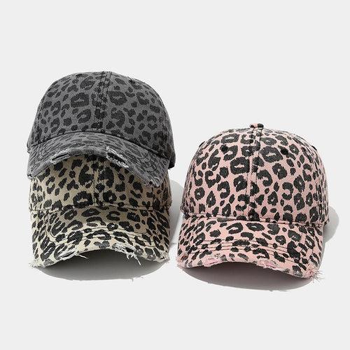 Leopard Print Baseball Cap For Women Men Distressed Washed Denim