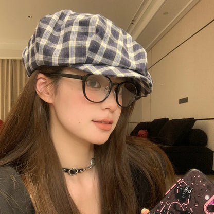 Retro Literary And Artistic Color Matching Plaid Berets Cap