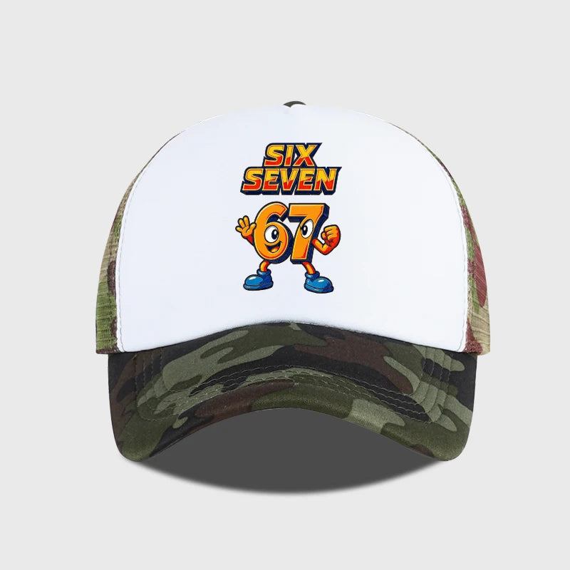 Trendy Cartoon 67 Six Seven Sponge Mesh Cap