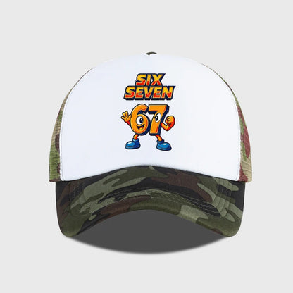 Trendy Cartoon 67 Six Seven Sponge Mesh Cap