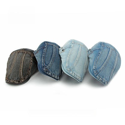 Solid Denim Ivy Cap Men Adjustable Buckle Flat Beret Hat
