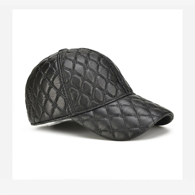 Spring Genuine Sheepskin Leather 55-61cm Black Baseball Caps For Man