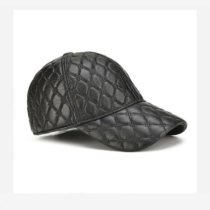 Spring Genuine Sheepskin Leather 55-61cm Black Baseball Caps For Man