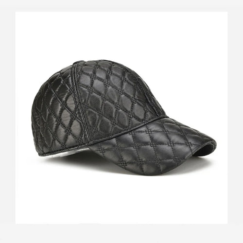 Spring Genuine Sheepskin Leather 55-61cm Black Baseball Caps For Man