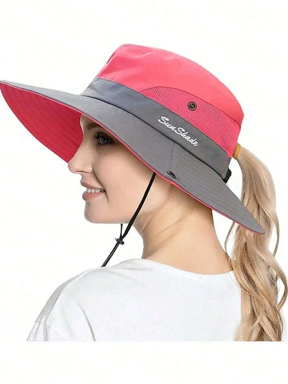 Women's Wide Brim Ponytail Sun Hat Sunshade Outdoor