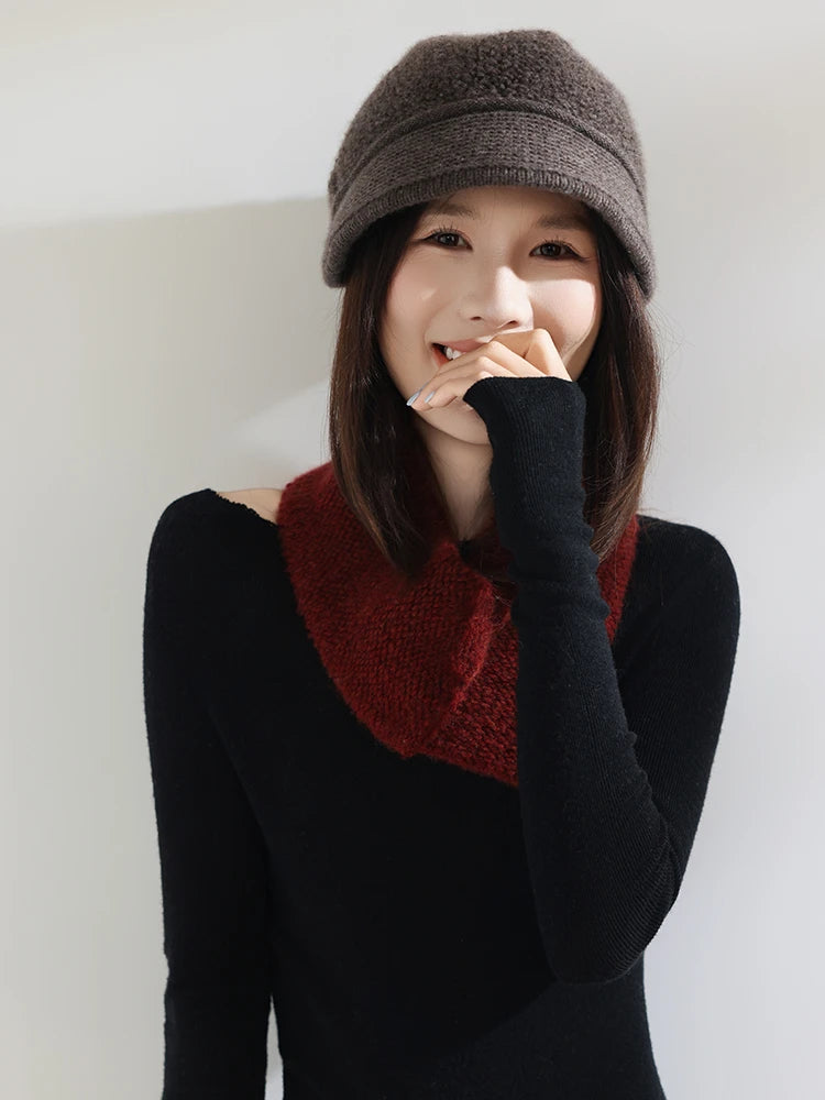 100% Pure Cashmere Visor Beanie Women Soft Brim Newsboy Cap