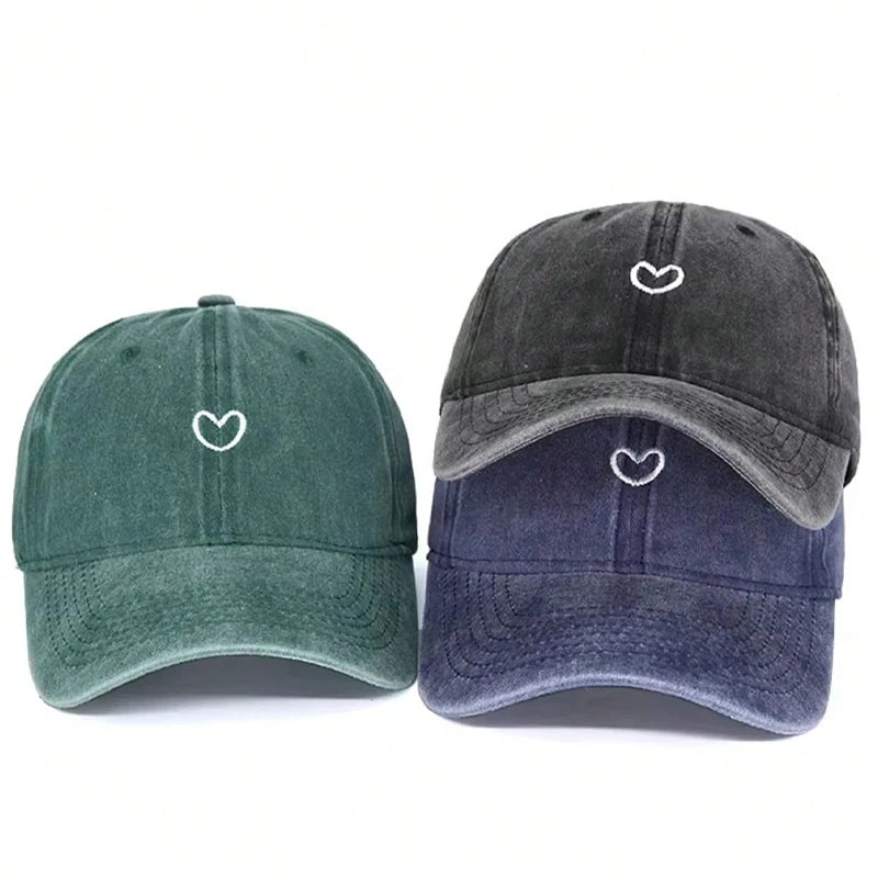 Hand Drawn Heart Hat Women Embroidered Baseball Cap