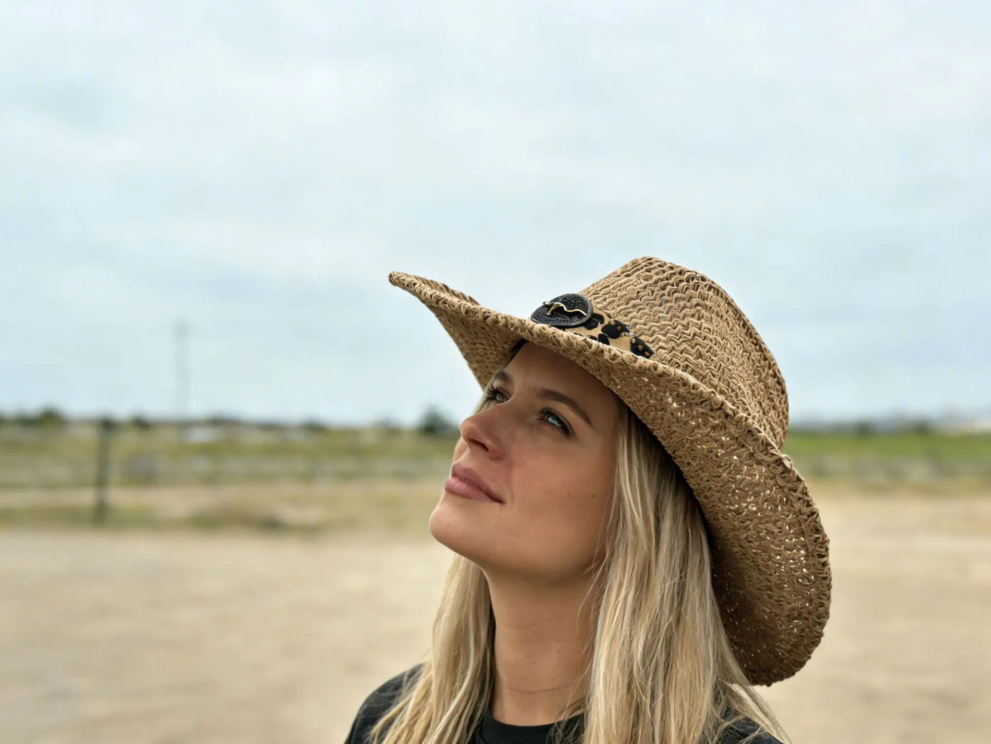 Y2K Leopard Band Straw Cowboy Hat, Retro Western Wide Brim Sun Hat