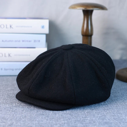 New Wool Newsboy Cap Black Khaki Men Women British Gatsby Retro Hat