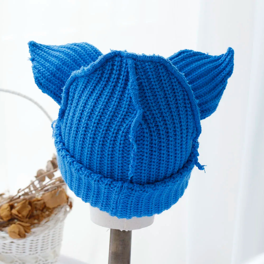 Lover Boy Cat Ear Knit Hat Solid Warm Pig Ear Woolen Hat
