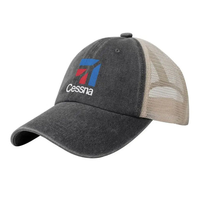 Custom Cessna Logo Print Mesh Back Baseball Cap Low Profile Trucker Hat Cotton Denim Caps Sun Visor Hat