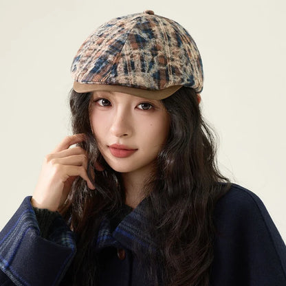 Retro Distressed Design Plaid Beret Hats Fashion Forward Cap