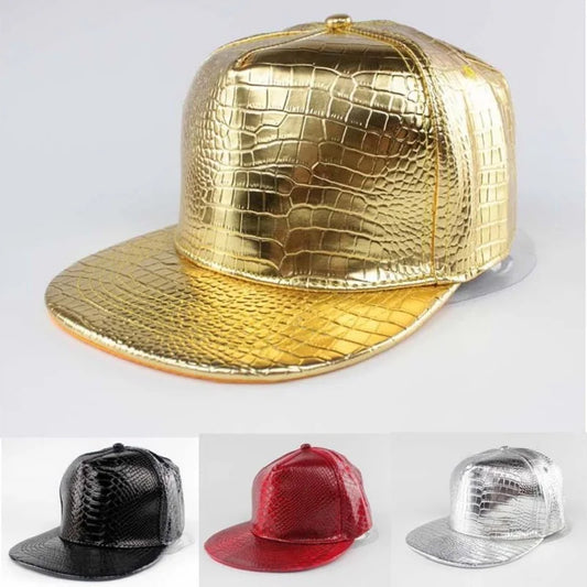 Solid Color Shiny Crocodile Leather Pattern Flat Edge Baseball Cap