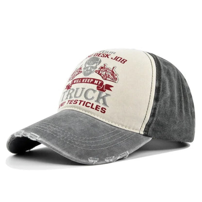 New Unisex Washed Cotton Cap Skull Print Distressed Baseball Cap