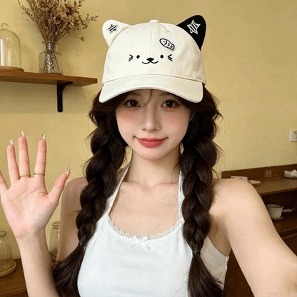 Cute Cat Ears Baseball Cap Thin Breathable Sun Hat UV Protection Adjustable Duckbill Cap Women Spring Summer
