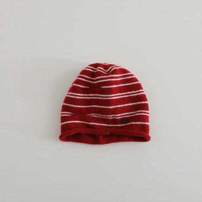 Striped Knitted Beanies Hats Kids Boys Girls Winter Plush Warm Hat Outdoor
