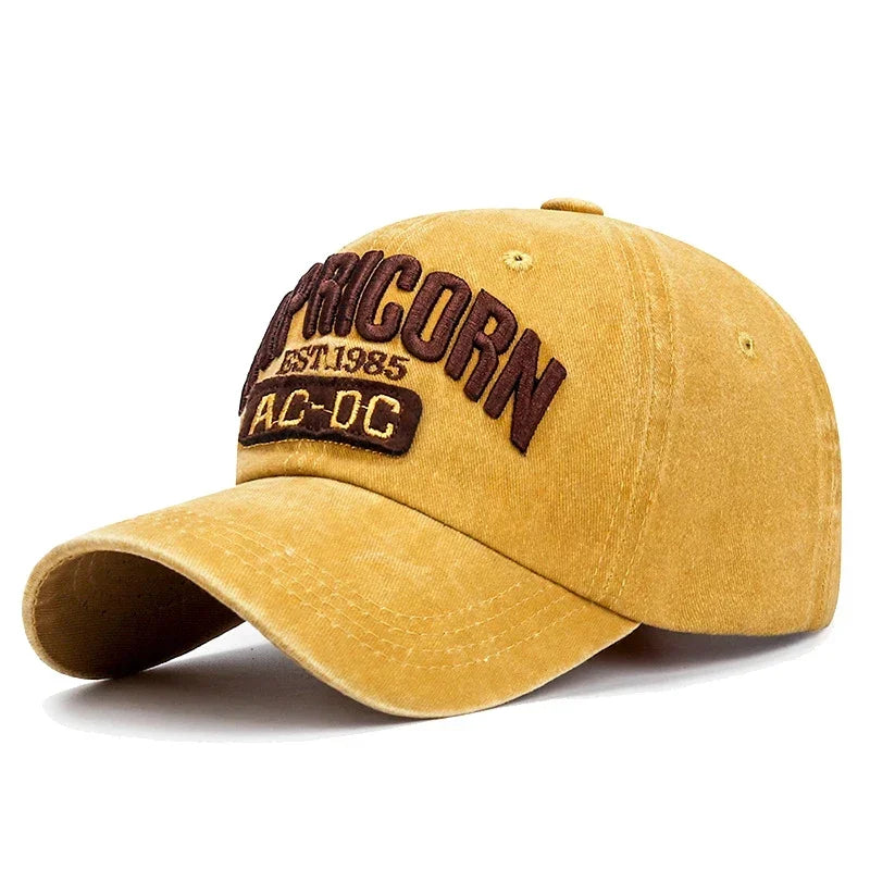 New Unisex Washed Distressed 'Capricorn' Alphabet 3D Embroidery Soft Top Baseball Cap Fashion Men Women
