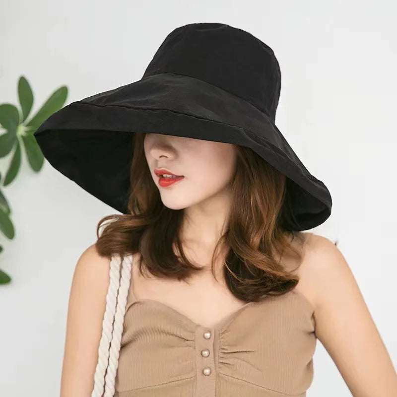 Women's Hat Bucket hat Panamanian Women  Four Seasons Fisherman Hat Big Brim Hat Double-Sided