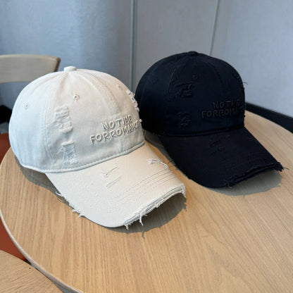 Distressed Washed Baseball Cap with Three-dimensional Embroidery