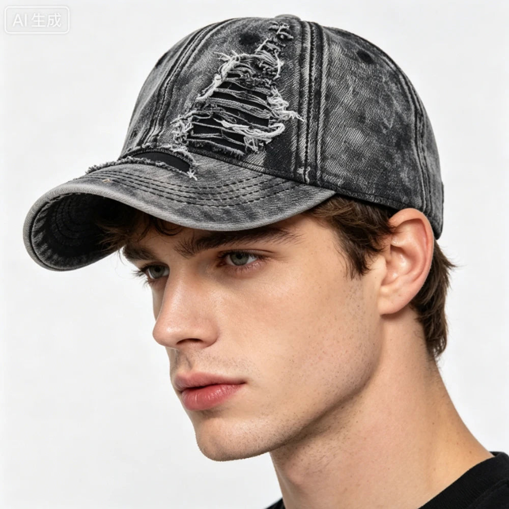 Ripped Denim Jean Baseball Cap Men Women