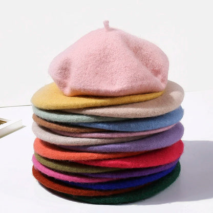 Wool Beret Hat Women Winter Thick French Hat Girls Solid Color Autumn