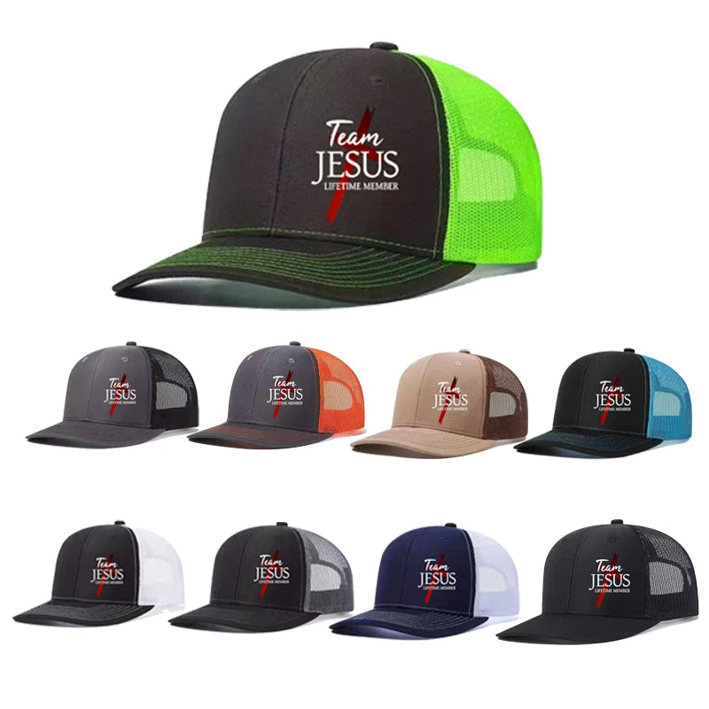 Team Jesus Lightning Mesh Hat Multi Color Contrast Breathable Mesh Fabric Hardcore Believers Street Explosion Artifact