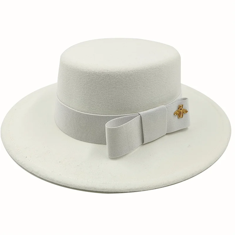 Bow Tie Fedora Hat Winter Round Bumpy Surface Flat Top