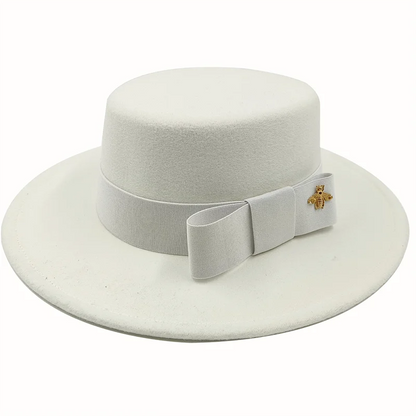 Bow Tie Fedora Hat Winter Round Bumpy Surface Flat Top