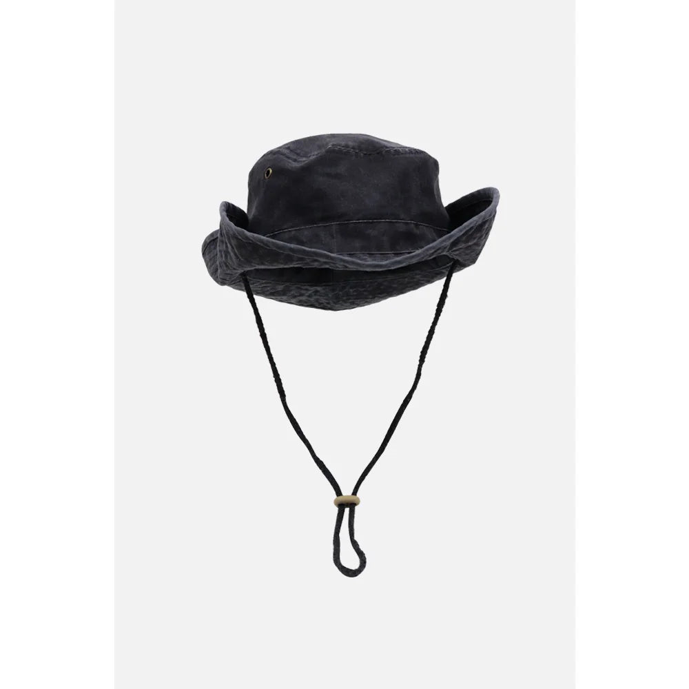Retro Black Drawstring Fisherman Climbing Hats Stylish Wide Brim Cotton Caps
