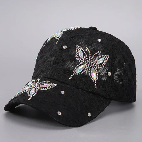 Summer Lace Flowers Baseball Caps For Women Butterfly Rhinestone