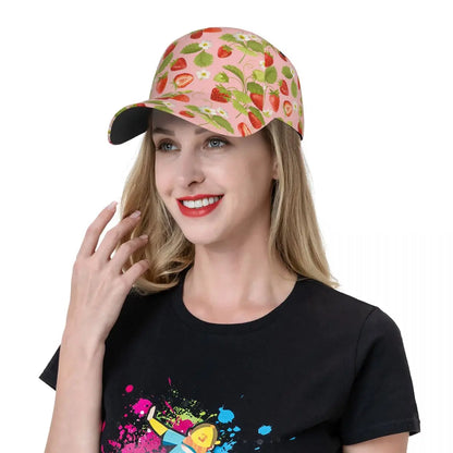 Strawberry Pattern Baseball Cap Adjustable Polyester Snapback Hat