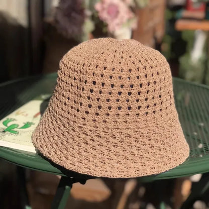 Summer Breathable Hollow Out Knit Bucket Hat Women's