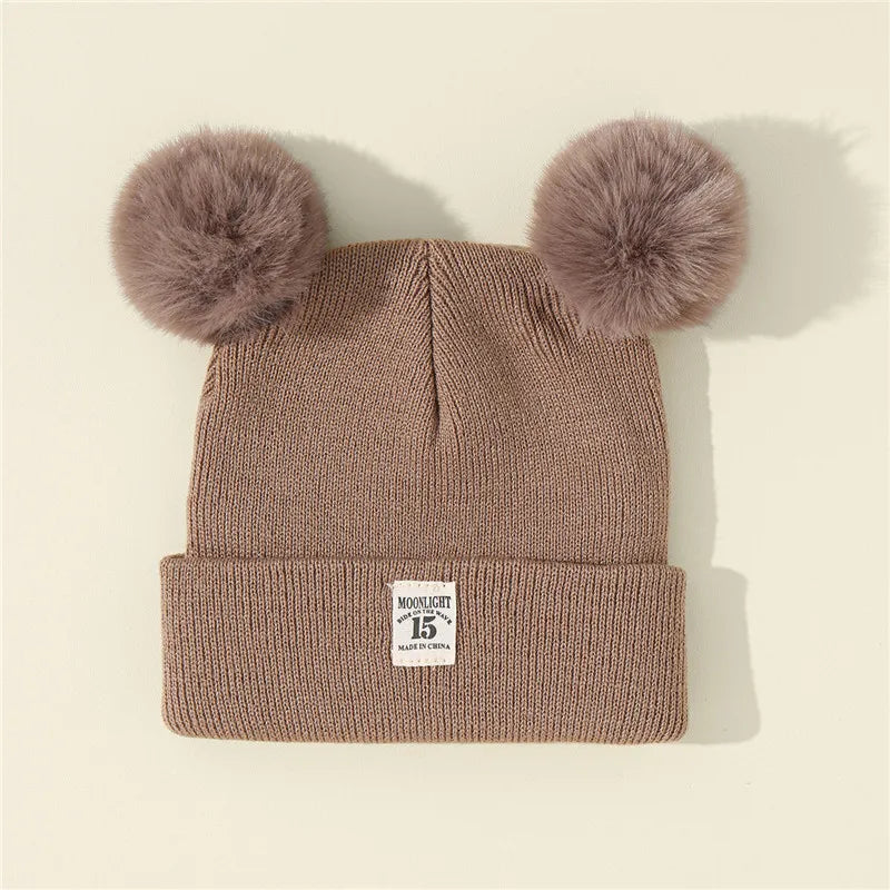 Autumn Winter Baby Warm Knitted Hats With Pom Kids Knit Beanie Hat Solid Color Children Hat