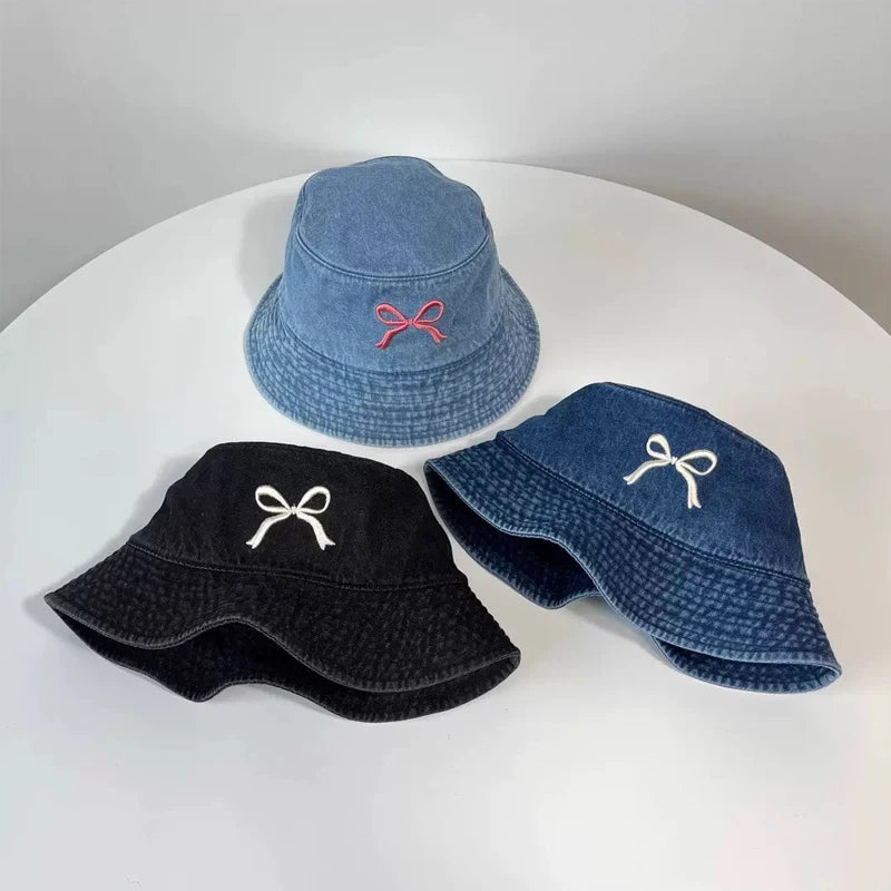 Ladies' Sun Hats Bow Simple Harajuku Fashionable Versatile Cowboy Bucket Hats