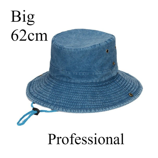 62cm Big Size Cotton Bucket Hat Men Hiking Fishing Safari Hat