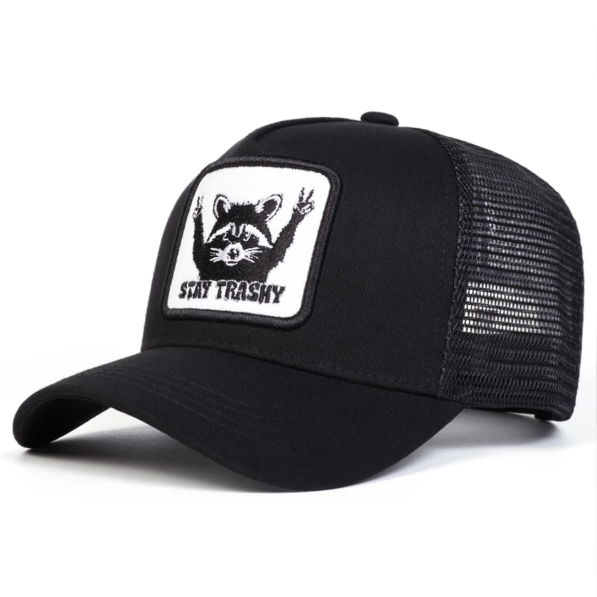 Unisex Stay Trashy Raccoon Embroidery Baseball Net Caps Spring Summer