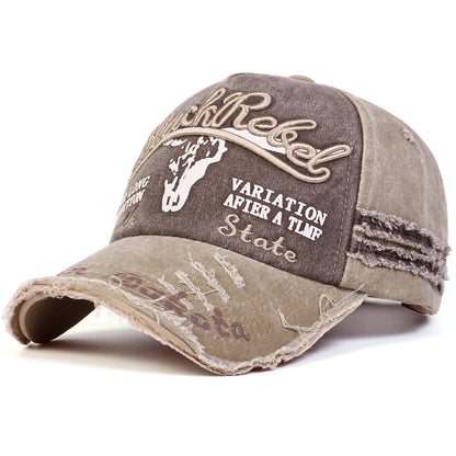 Unisex Black Rebel Letter Embroidery Wash Baseball Caps Outdoor Adjustable Casual Hats Sunscreen Hat