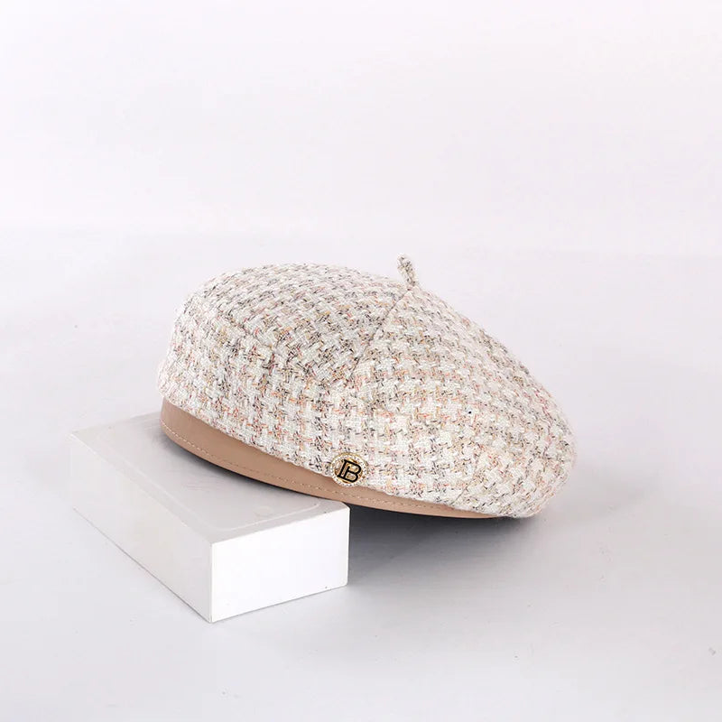 New Fashion All-Match Houndstooth Female British Retro Octagonal Hat