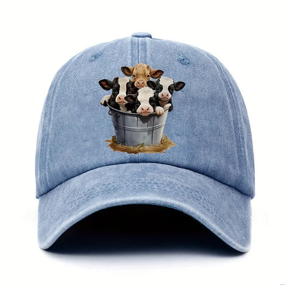 Cute Cow Print Baseball Cap with Brim for Men and Women