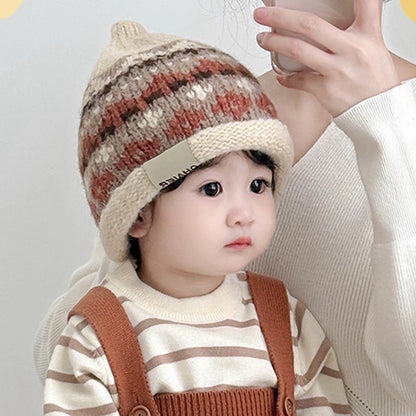 Cute Baby Pointed Rolled Brim Knit Hat Retro Kids Woolen Pullover Cap