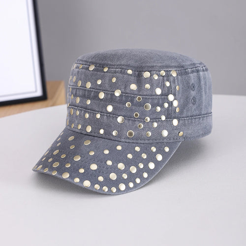Golden Round Rivets Fully Decorated, Flat-Top Baseball Cap