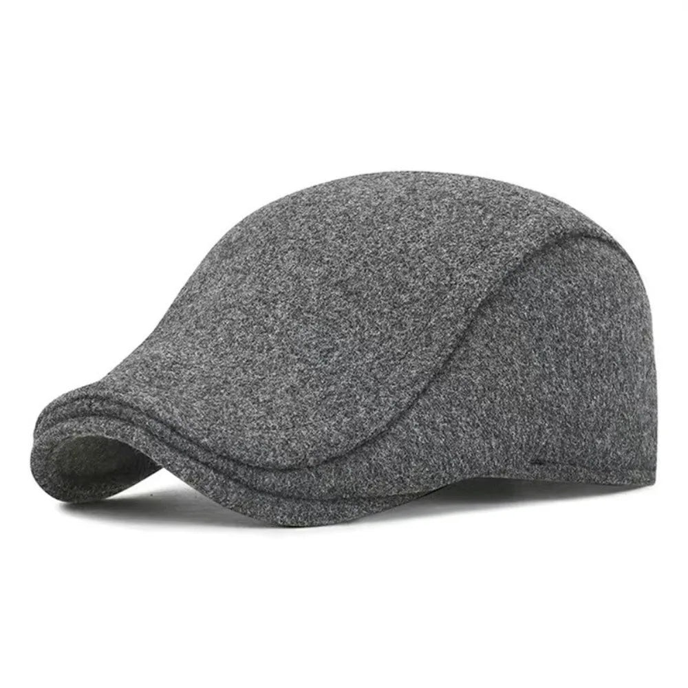 New Solid Color Men Berets Woolen Fabric Soft Peaked Cap
