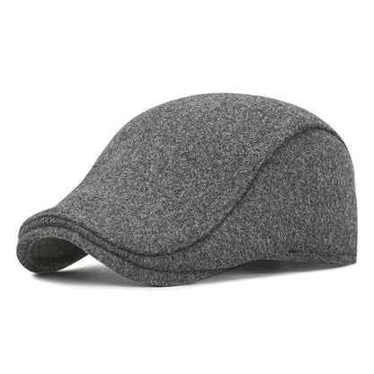 New Solid Color Men Berets Woolen Fabric Soft Peaked Cap