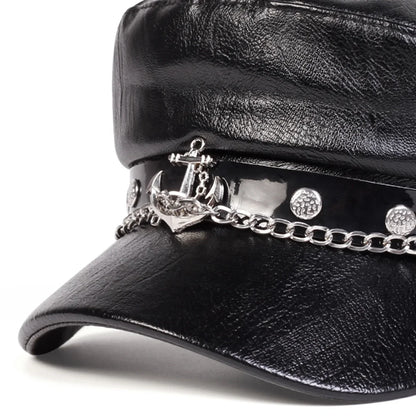 Unisex Ship Anchor Chain Buckle Leather Hat