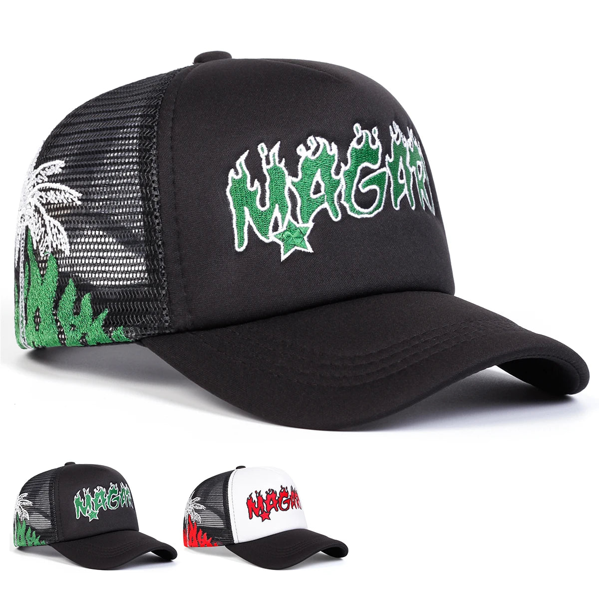 Unisex Magari Flame Embroidery Baseball Net Caps Spring and Summer