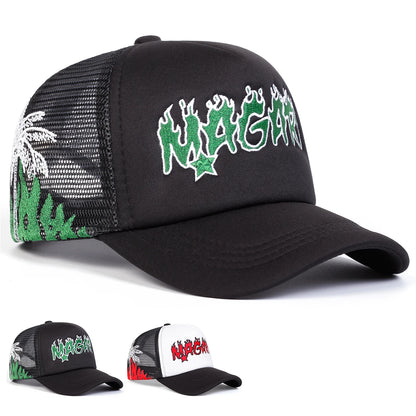 Unisex Magari Flame Embroidery Baseball Net Caps Spring and Summer