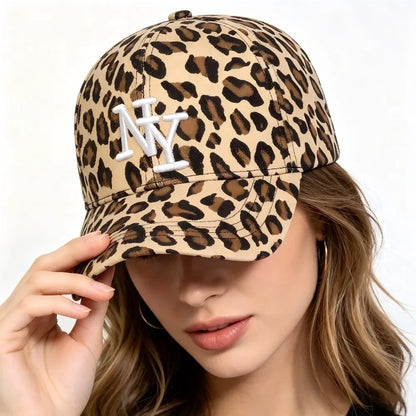 Unisex NY Letter Embroidery Leopard Print Baseball Caps