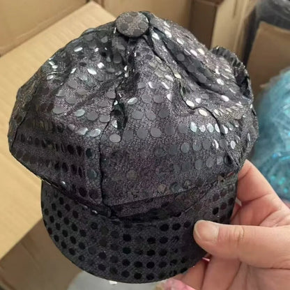 Retro Glitter Bling Costume Hat Sequin Dress Up Hat Beret Newsboy Cap