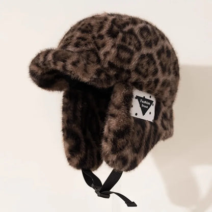 New Fashion Leopard Print Plush Bomber Hats Women