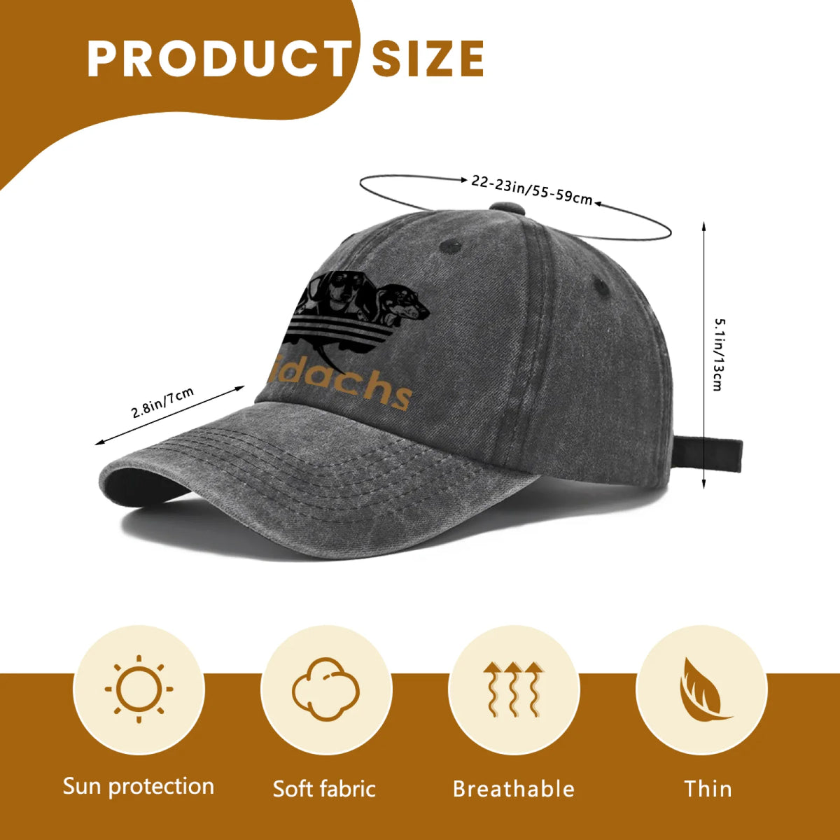 Vintage Washed Baseball Cap Unisex Distressed Snapback Hat Grey Dachshund Dog Graphic Embroidery Adjustable Dad Hat Streetwear